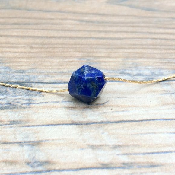 Lapis choker necklace 14k gold filled - September birthstone, throat chakra - Picture 4 of 9